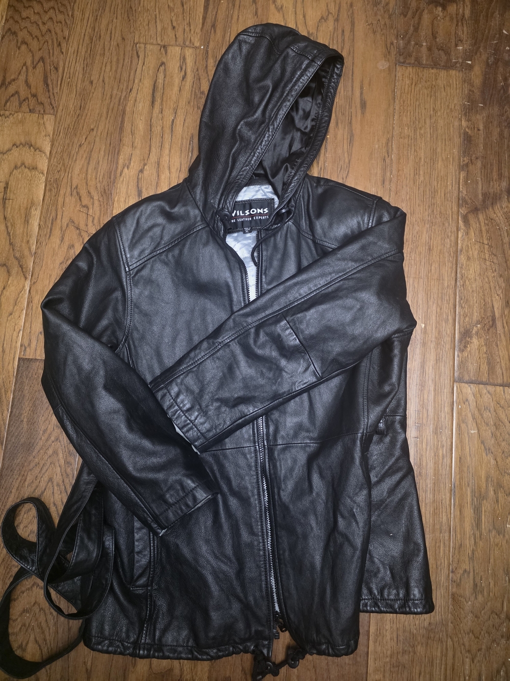 Wilson Black Hooded Lightweight Leather Jacket